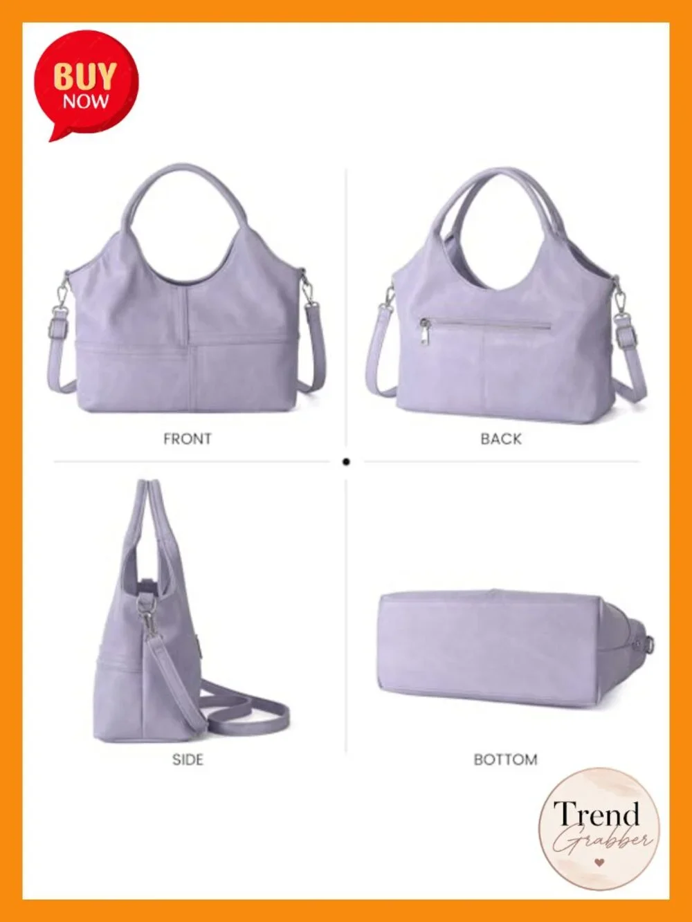 Medium Vegan Leather Tote Hobo Bag with Detachable Strap, Crossbody Satchel
